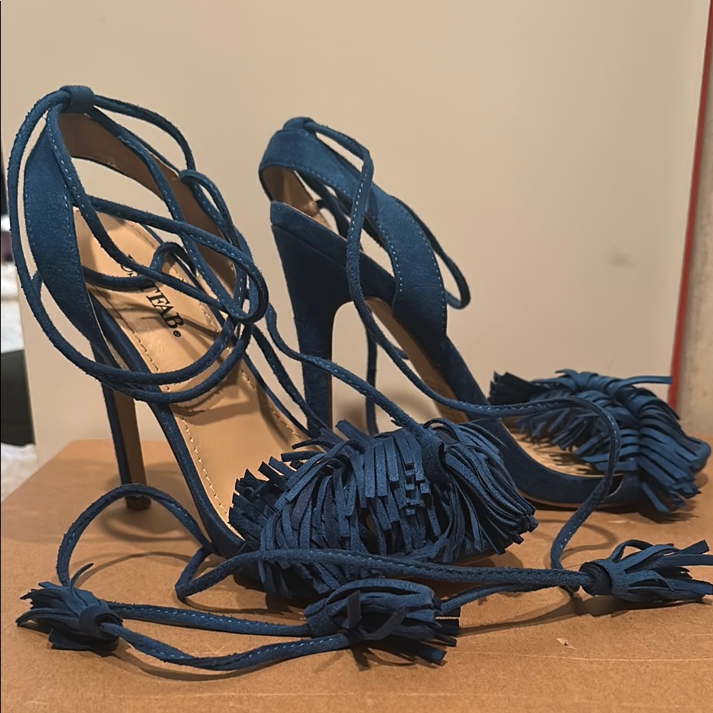 JustFab Blue Stiletto Heels with Strappy Design